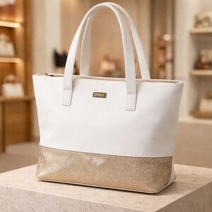 Perfectly Posh White and Glitter Tote Bag